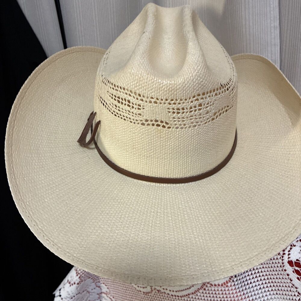 Eddy Bros Straw Cowboy Western Hat Bangora Size 7.5 Cream - Picture 5 of 14